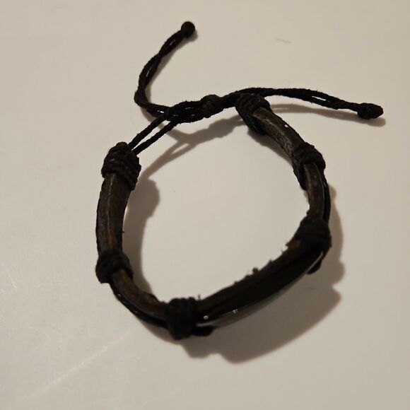 Black Leather Bracelet Slide String Closure - Picture 4 of 4